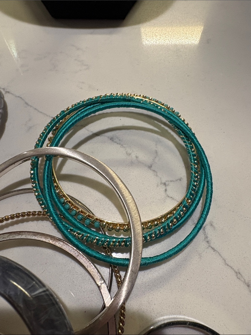 Mixed Womens Bangle and Bracelet Set - Turquoise, Silver, Gold - Picture 5 of 8
